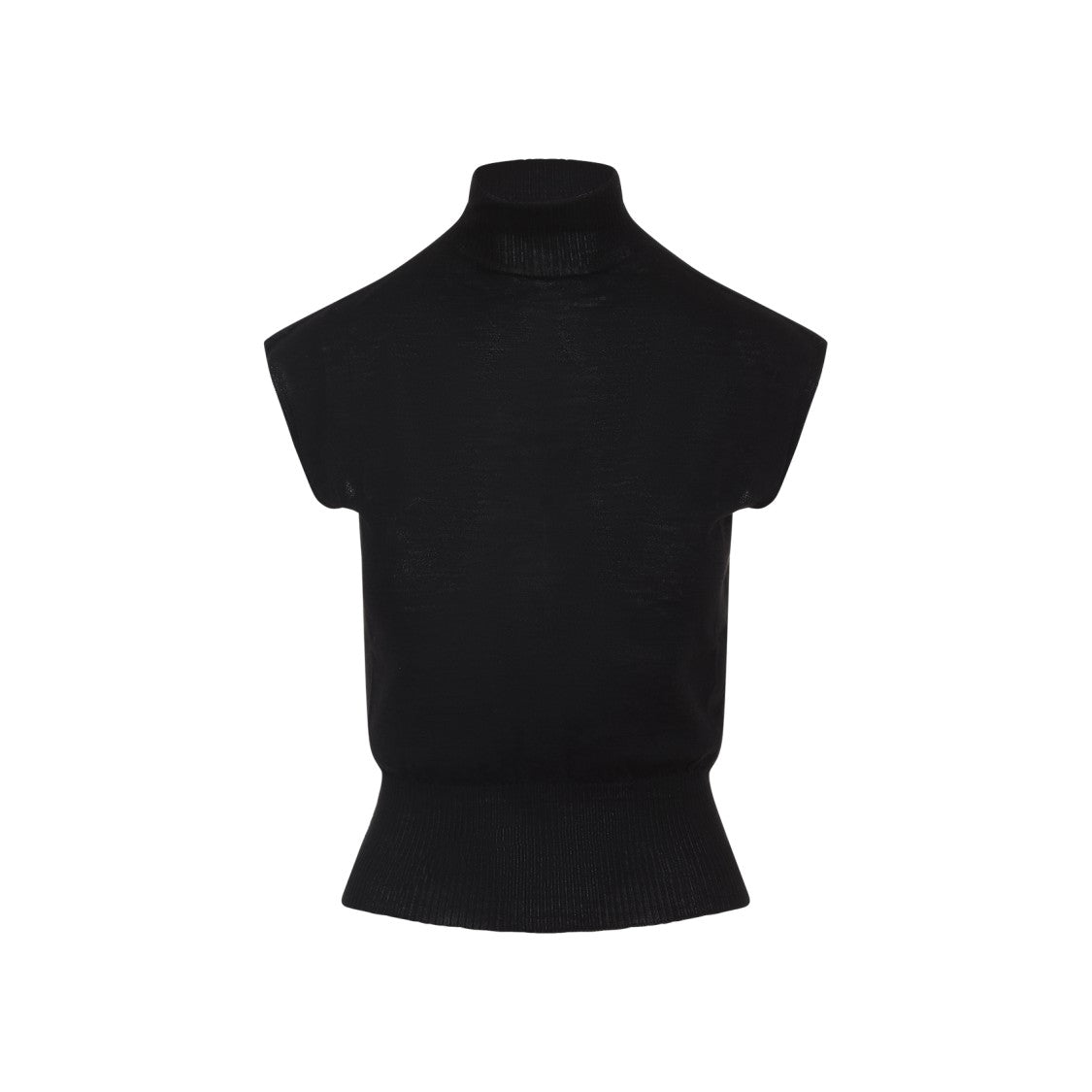Rick Owens Cap Sleeve Black Virgin Wool Top With High Neckline