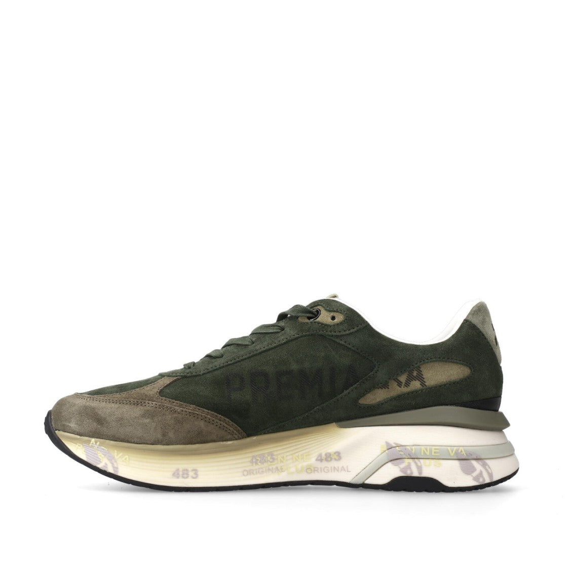 Premiata Olive Green Suede Moerun Sneakers With Cushioned Sole