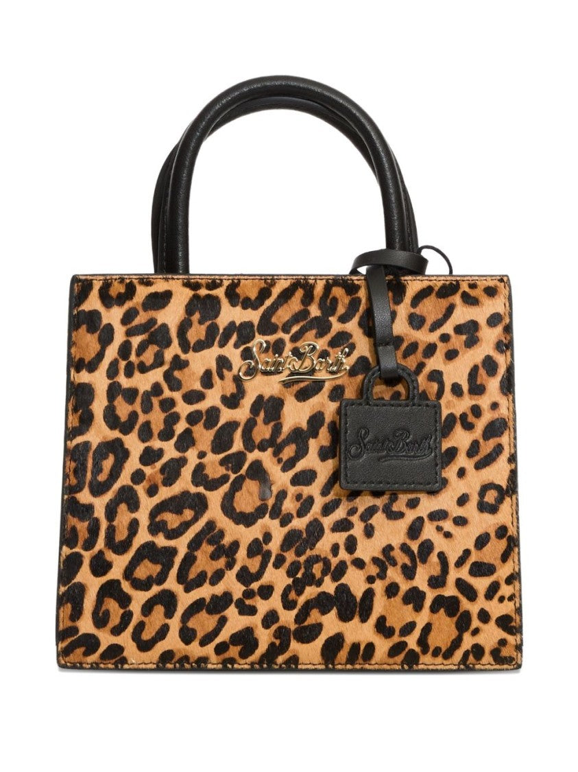 Mc2 Saint Barth Mini Structured Leopard Print Shopper With Black Trim