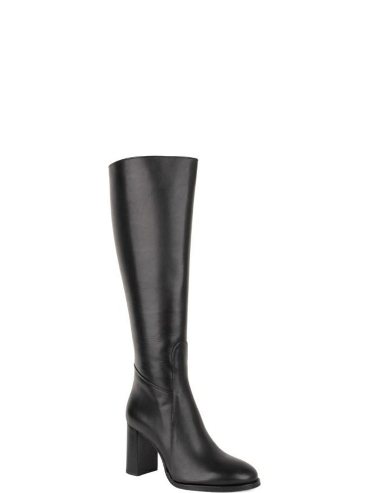 Sergio Moretti Black Side Zipper Leather Long Boots