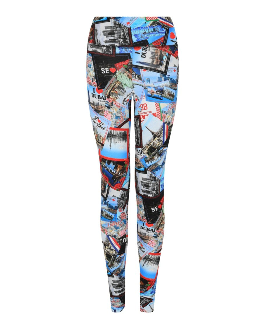 Balenciaga High-Rise Leggings With Postcard Print Of World Landmarks
