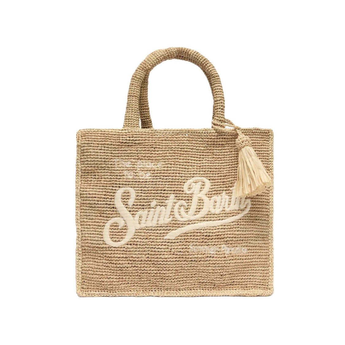 Mc2 Saint Barth Rectangular Woven Tote Bag With Script Logo