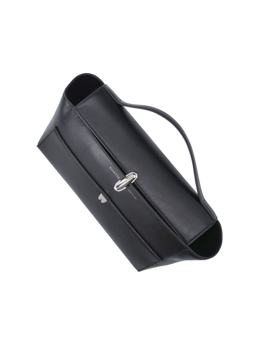 Savette Black Leather Symmetry Trapeze Clutch