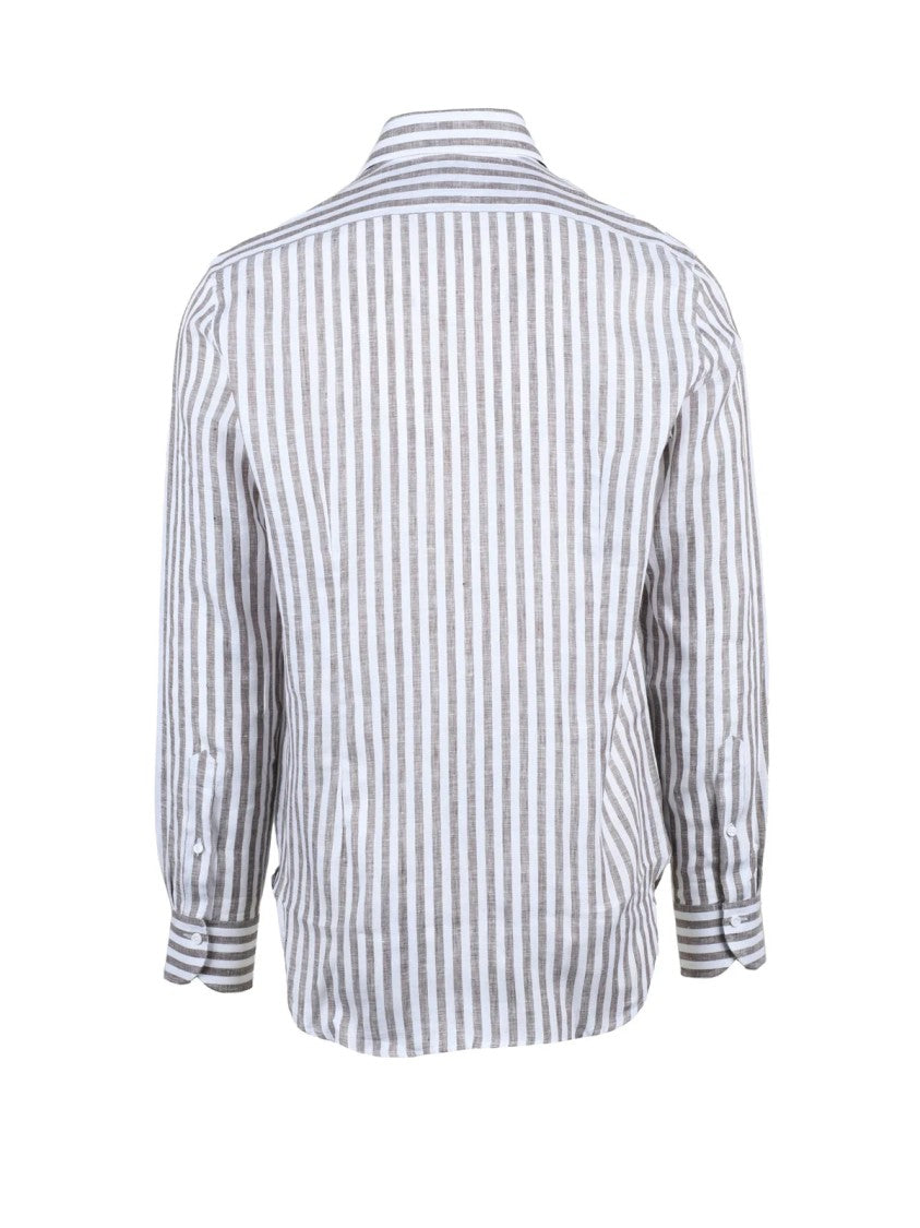 Carrel White Beige Striped Linen Shirt