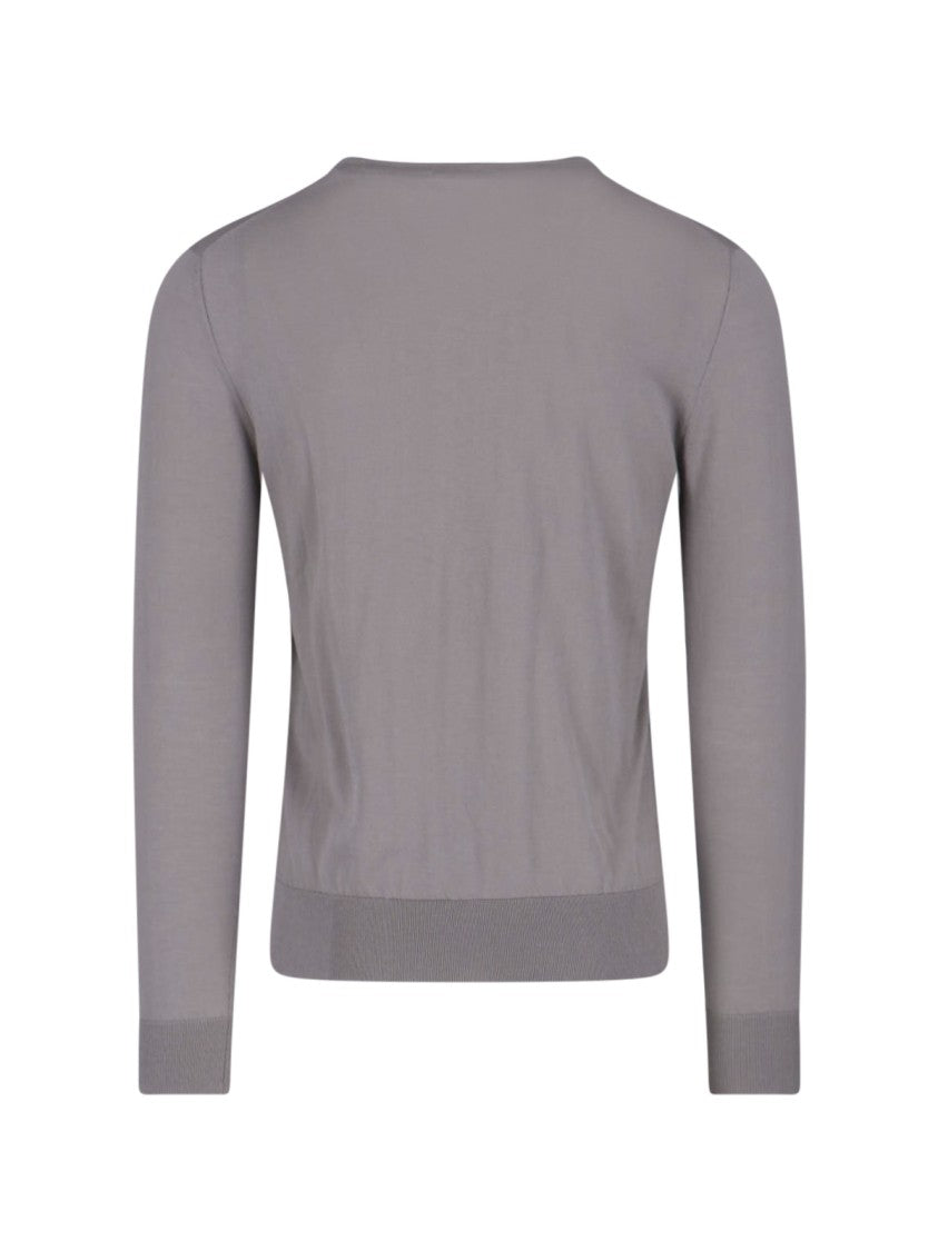 Ballantyne Grey V-Neck Ribbed Cotton Knit Sweater