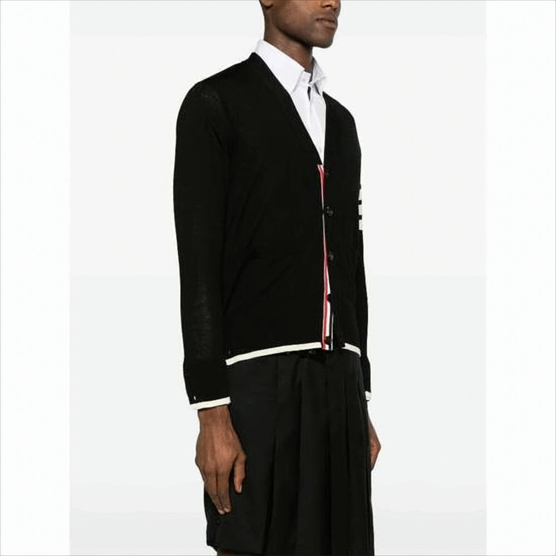 Thom Browne Black Wool Cardigan With V-Neck