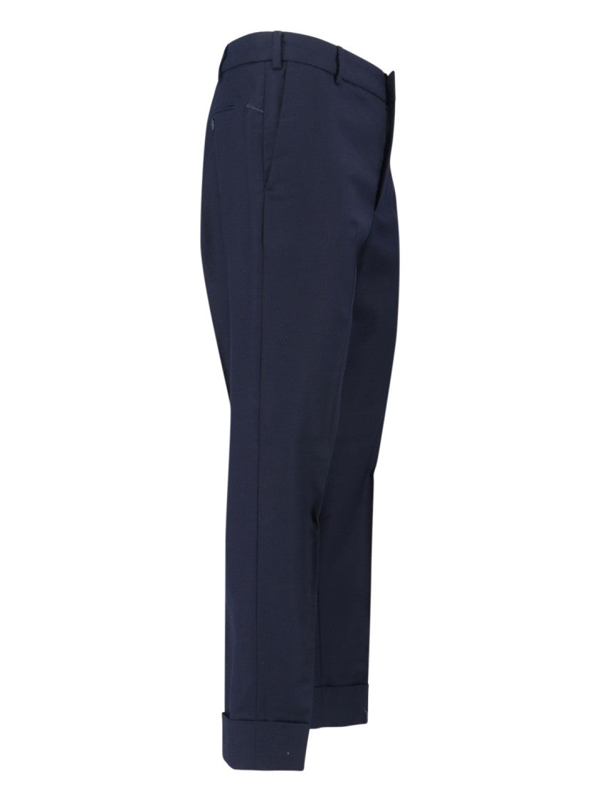 Cruna Navy Mid-Rise Straight-Leg Trousers With Tailored Finish