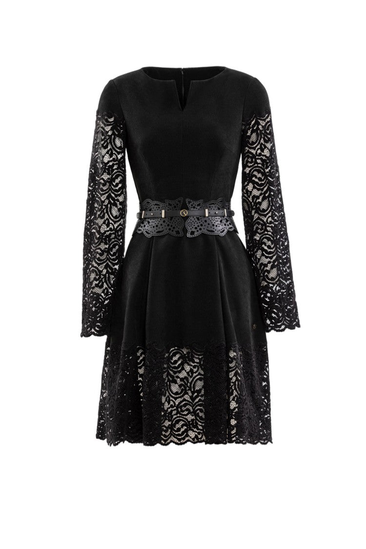 Saiid Kobeisy Jet Black Lace Mini Dress With Intricate Detailing