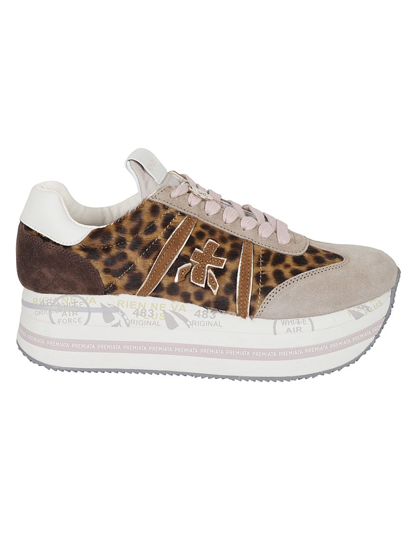 Premiata Animal Print Ponyskin Sneakers With Iconic Embossed Logo