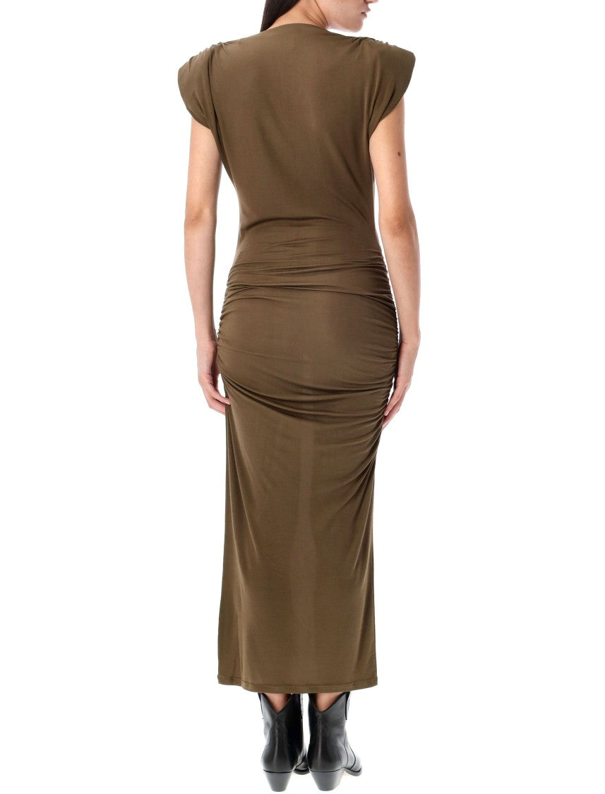 Isabel Marant Étoile Donna Ruched Structured Shoulder Midi Dress