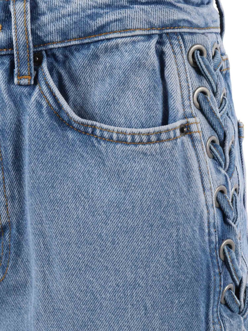 Rotate Blue Hydrangea Twisted Lacing Jeans