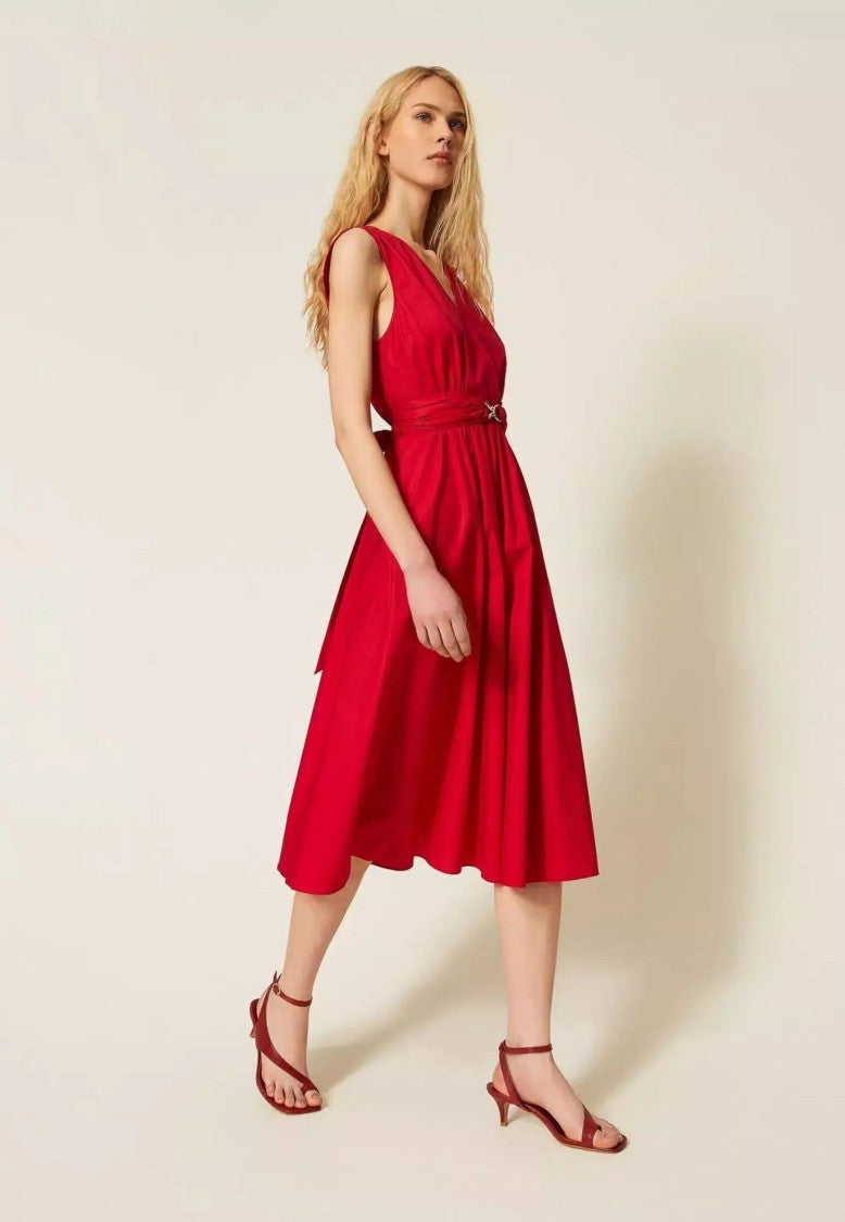 Twin-Set Sleeveless Midi Dress With Deep V-Neckline