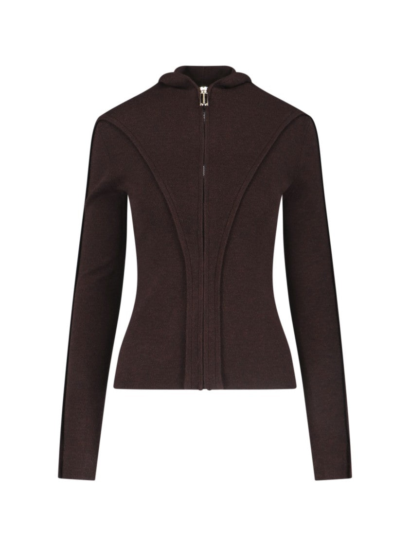 Victoria Beckham Logo Zip Sweater Brown