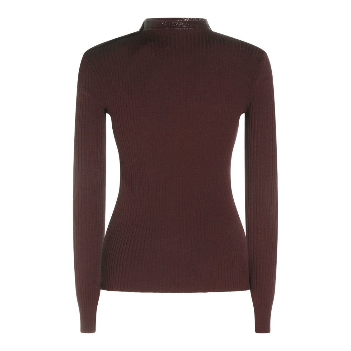Courrèges Burgundy Fitted Knit Sweater With Ribbed Texture And Button Detail