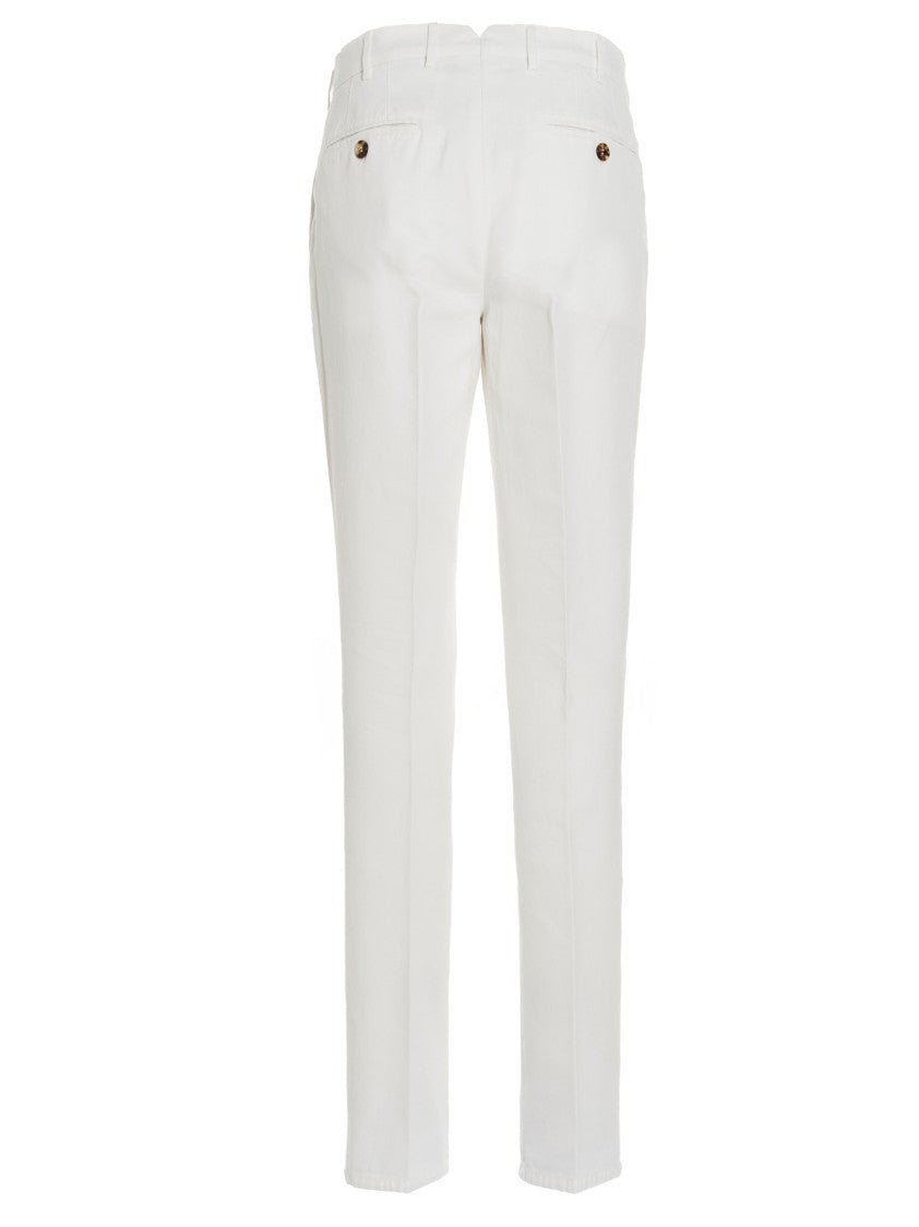Brunello Cucinelli Tailored White Cotton Chinos With Classic Design