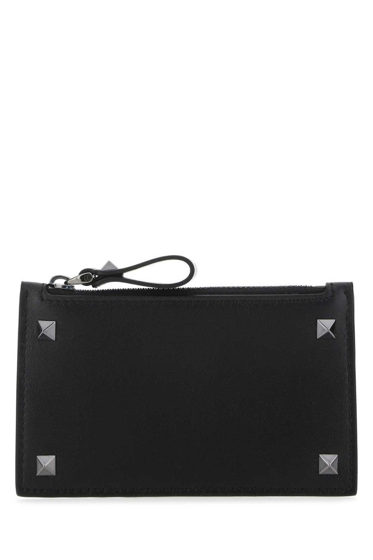 Valentino Garavani Black Leather Rockstud Card Holder