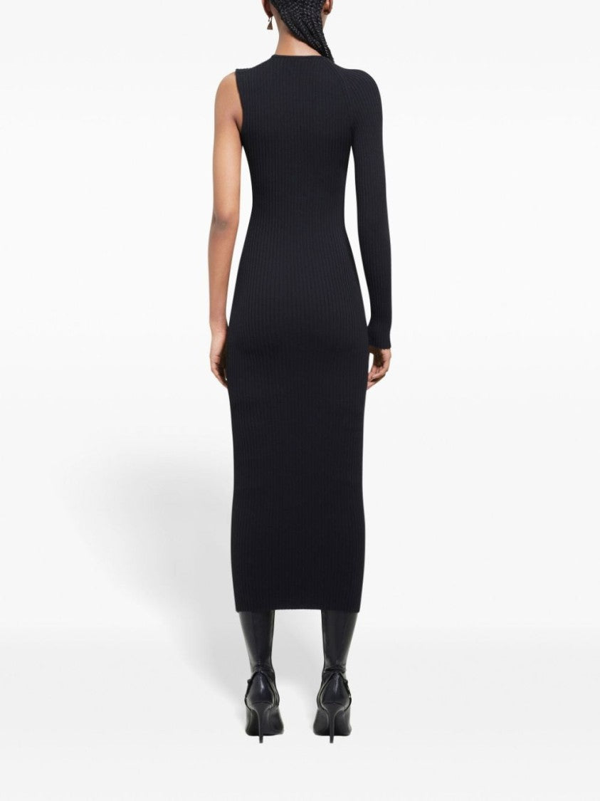 Courrèges Asymmetric Black Ribbed Midi Dress