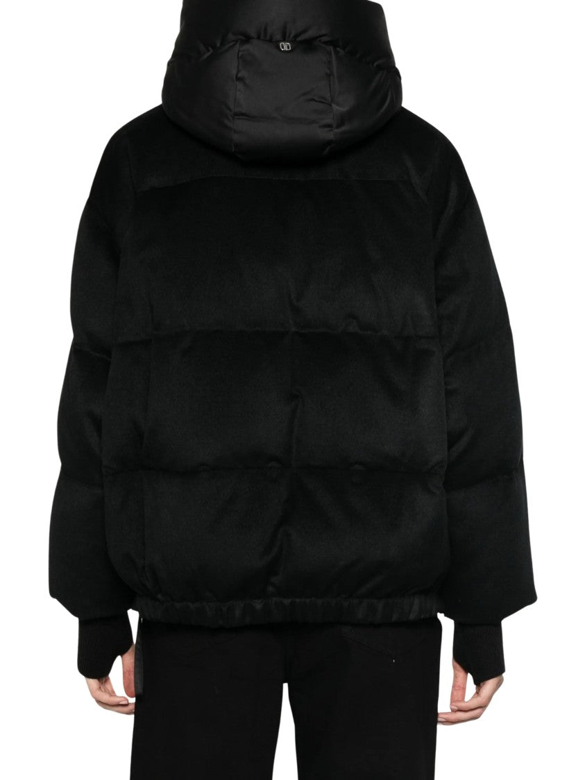 Duno Black Wool-Blend Quilted Hooded Oversized Down Jacket