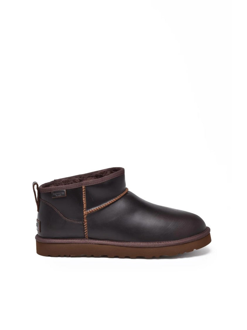 Ugg Brown Leather Plush Mini Boots