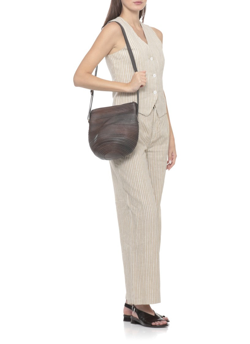 120% Lino Beige Striped Fastening Linen Pants