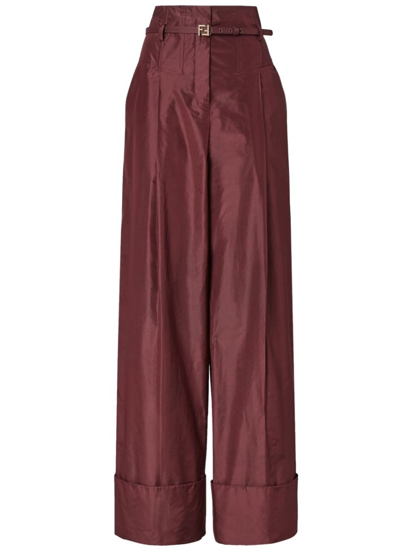 Fendi High-Waisted Wide-Leg Pants With Silk Belt And Structured Cuffs