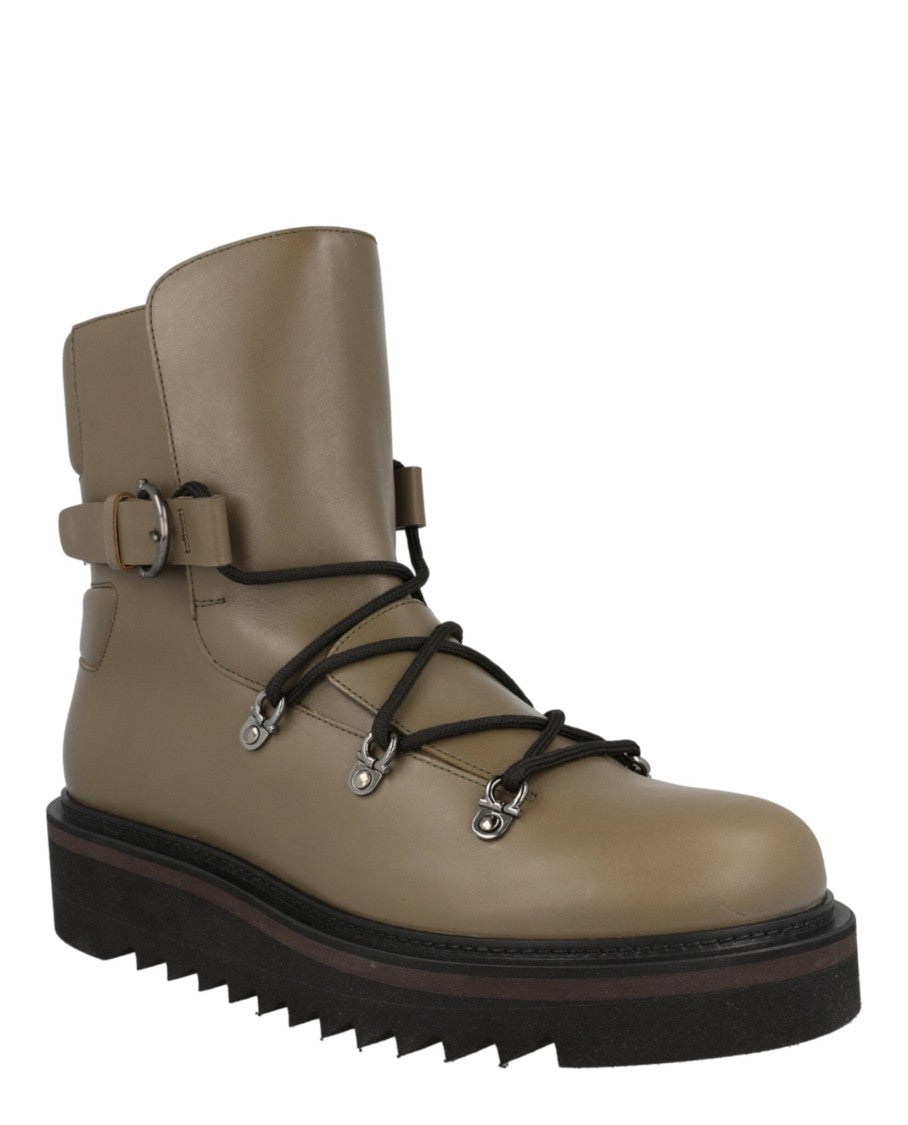 Ferragamo Lace-Up Demi Boots With Block Heel And Bungee Detail