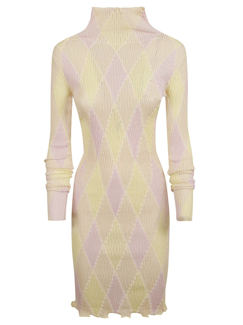 Burberry Textured Fitted Dress With High Neck