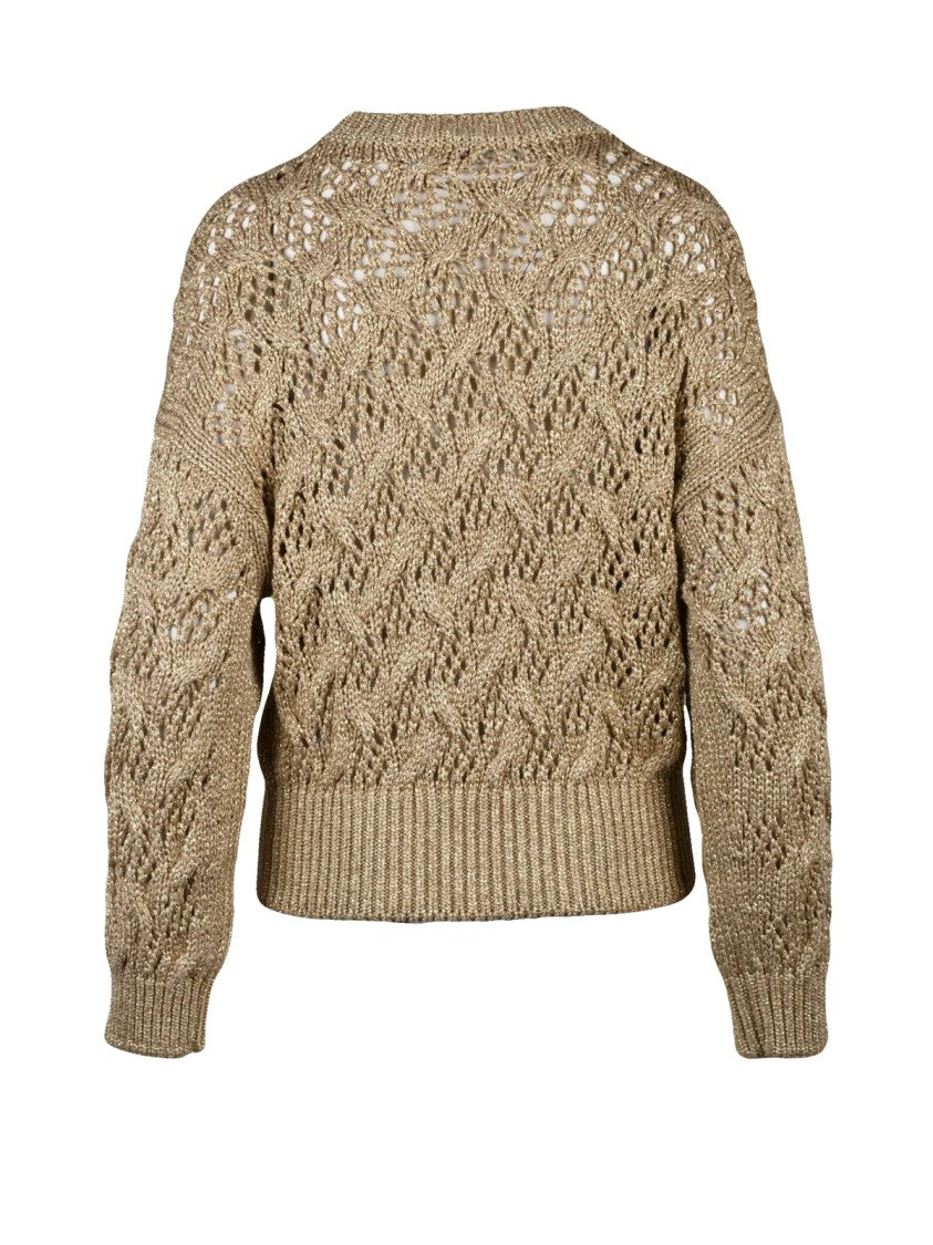 Max Mara Textured Knit Sweater With Lamé Sleeves And Shimmering Finish