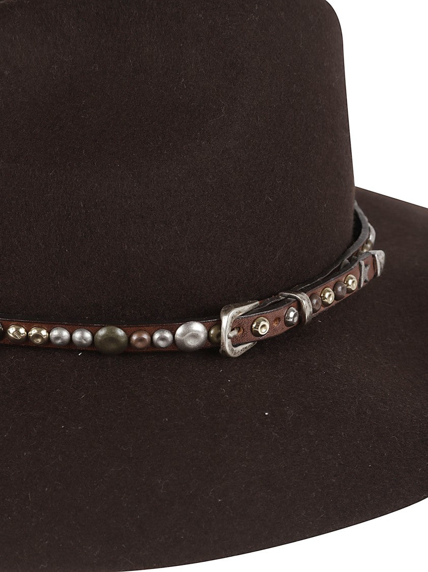 Golden Goose Wide-Brimmed Wool Hat With Studded Leather Strap And Vintage Buckle