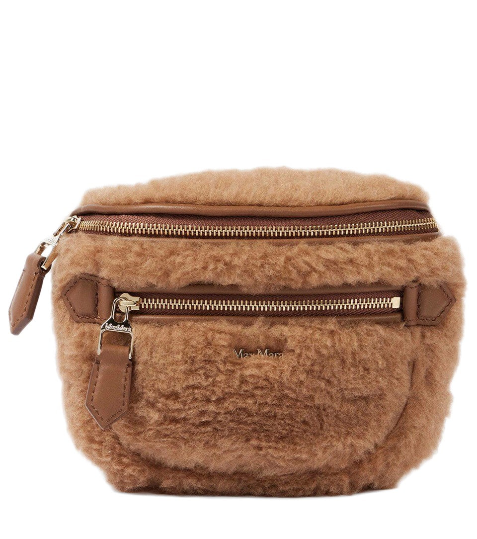Max Mara Plush Textured Shoulder Bag With Dual Zippered Compartments