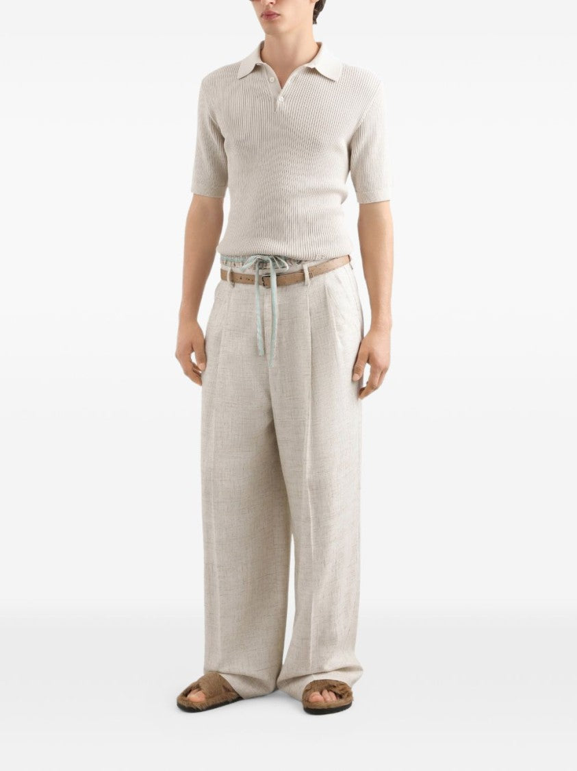 Dolce & Gabbana Cream Ribbed Fitted Cuff Polo Shirt