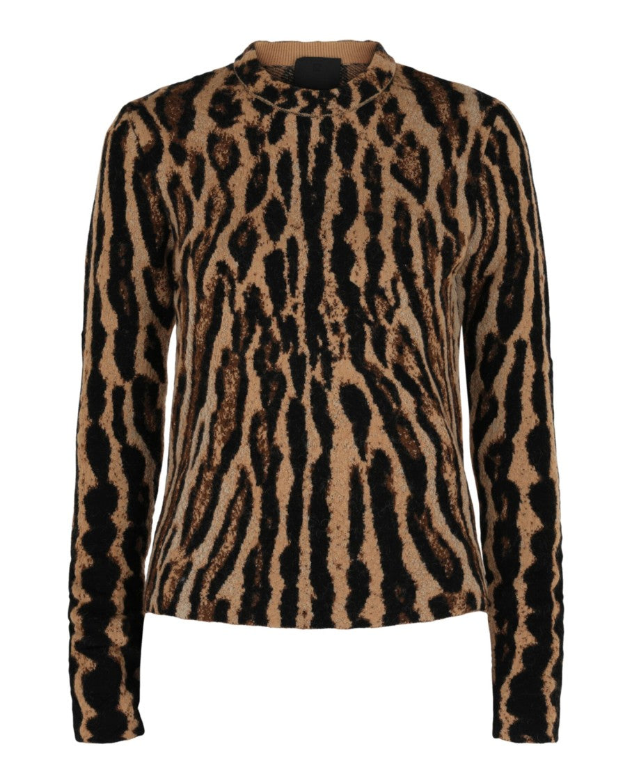 Givenchy Cropped Fitted Leopard Print Knit Sweater With Round Neckline