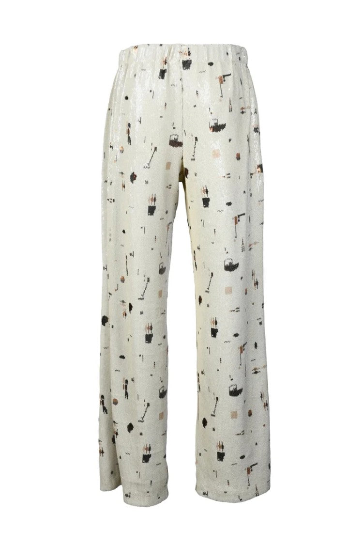 Alysi Sequin High-Waisted Trousers - Cream