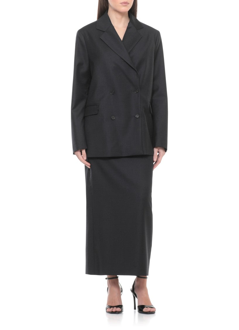 Loulou De Saison Black Donaulds Wool Double Breasted Blazer