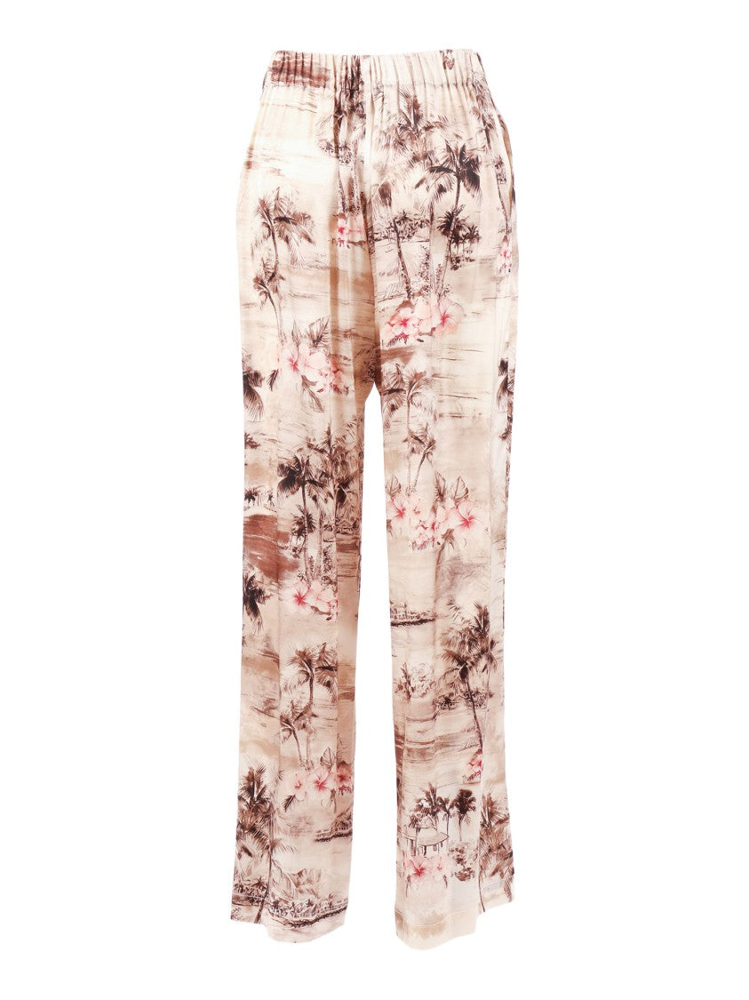 Shirt A Porter Palazzo Flowing Tropical Silk Straight-Leg Pants