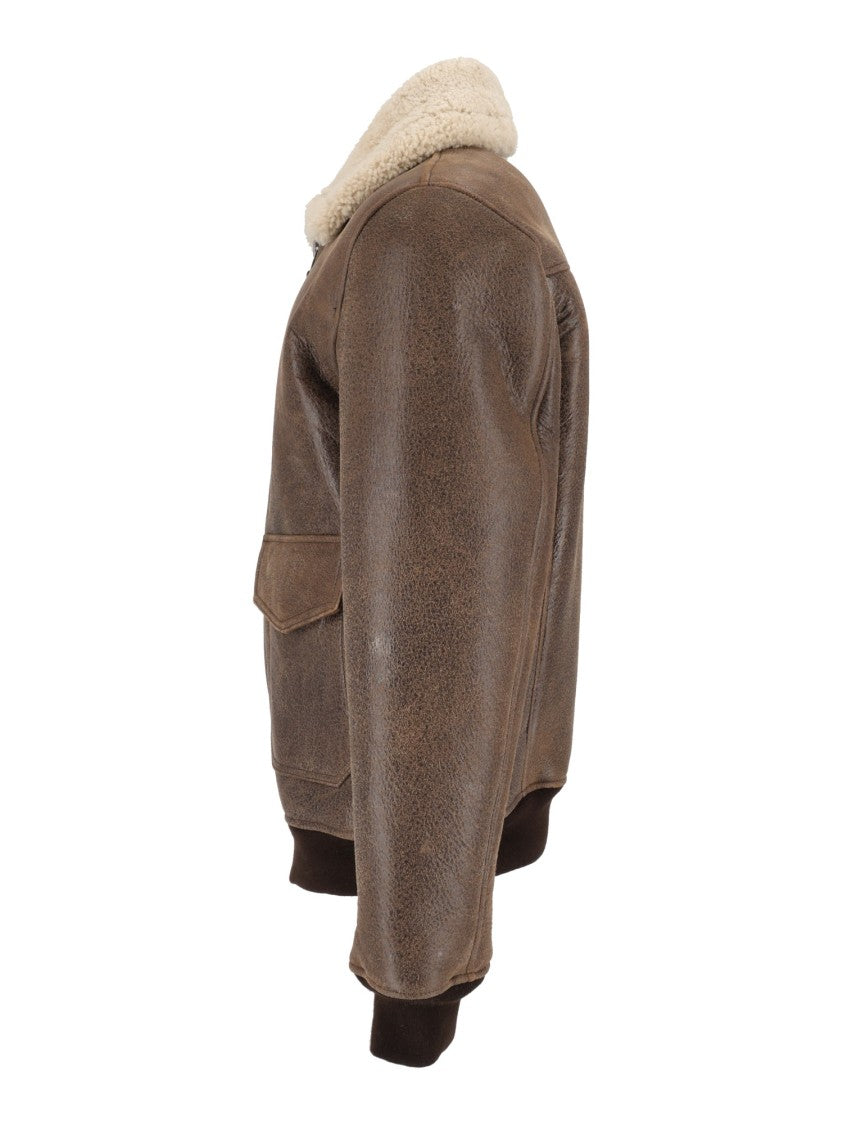 Schott Nyc Brown Shearling Collar Leather Jacket