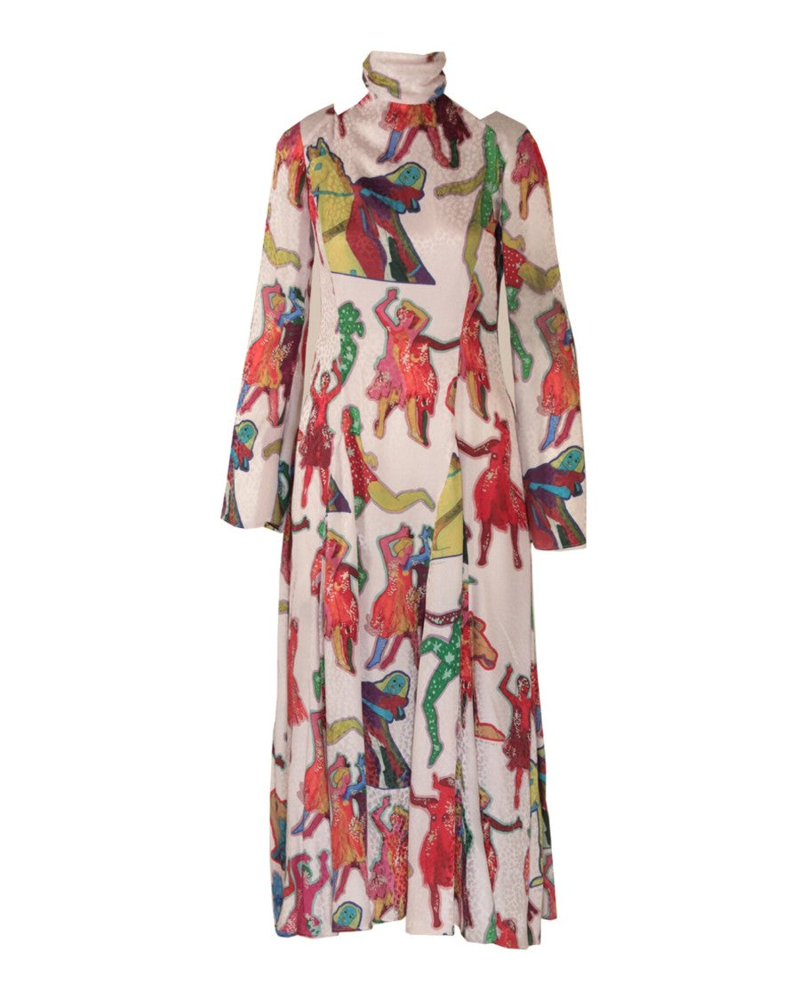 Stella Mccartney Psychedelic Print Silk Maxi Dress With Tie Collar