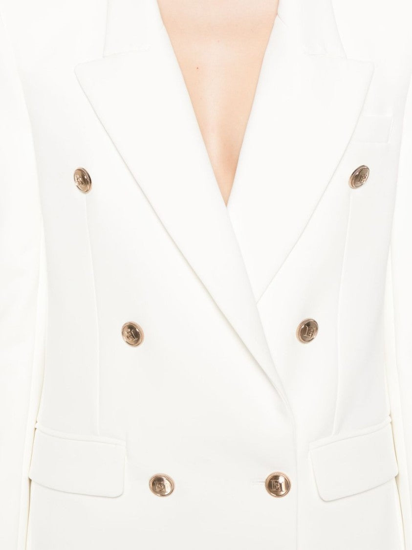 Elisabetta Franchi Double-Breasted White Jacket With Gold-Tone Buttons