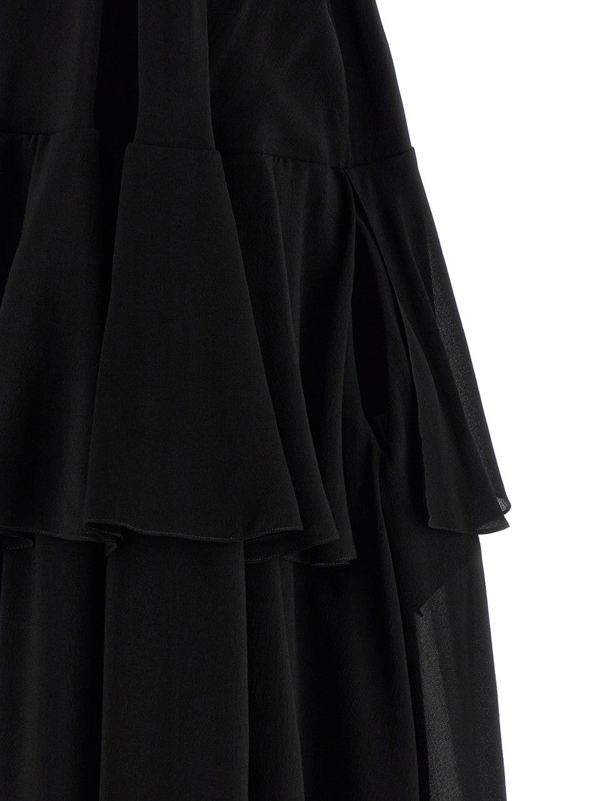 Chloé Black Silk Chiffon Maxi Dress With Gold Chain Straps And Layered Ruffles