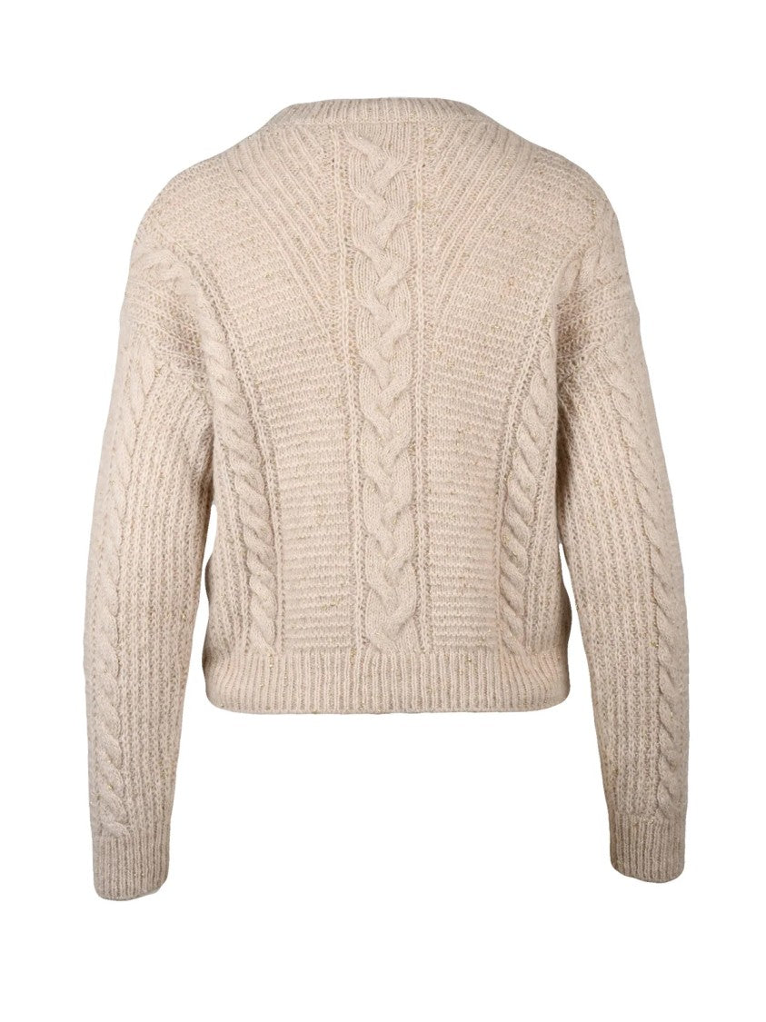 Max Mara Beige Cable-Knit Metallic Alpaca-Blend Sweater