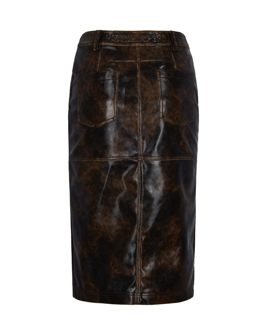 Patrizia Pepe Brushed Faux Leather Midi Skirt With Embossed Logo