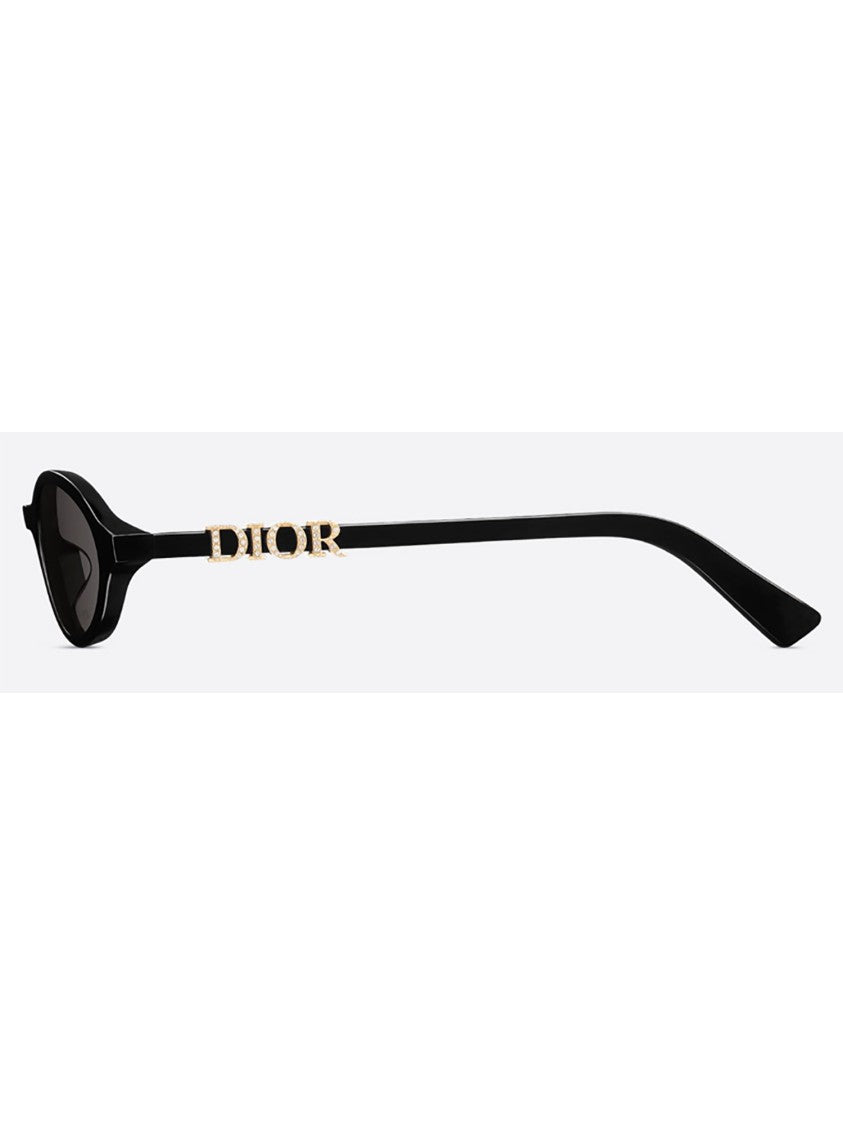 Dior Oval Black Sunglasses With Gold-Tone Lettering