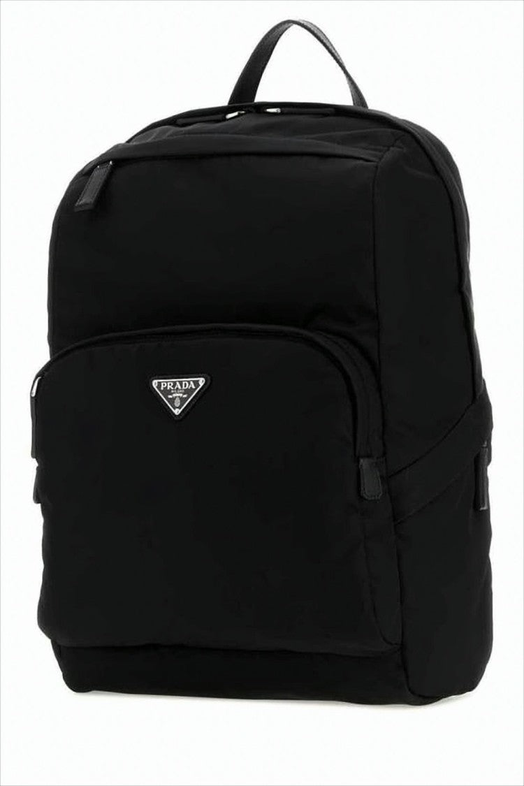 Prada Sleek Structured Nylon Backpack With Triangular Logo