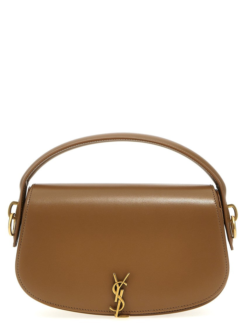 Saint Laurent Structured Brown Leather Shoulder Bag With Gold-Tone Hardware