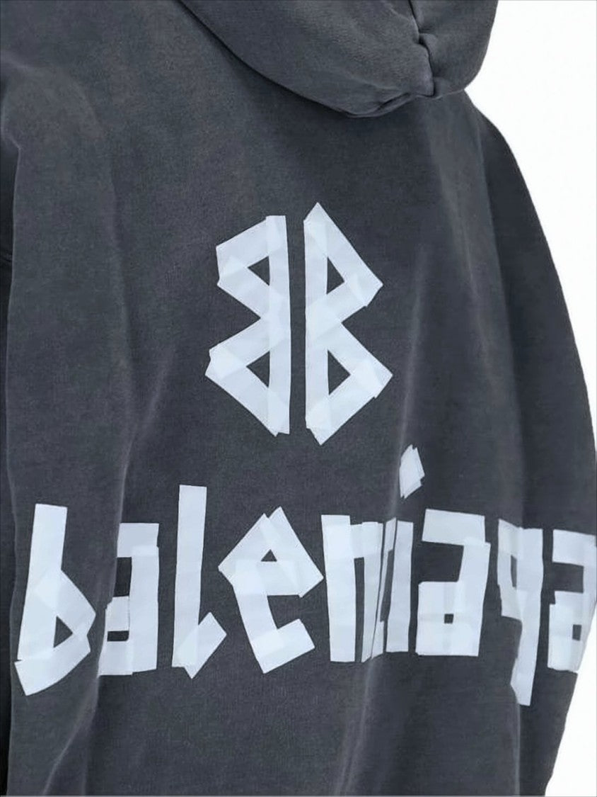 Balenciaga Cropped Hoodie With Drawstring Hood And Graphic Detailing