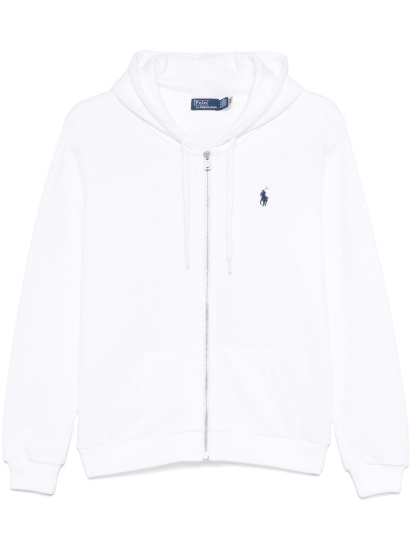 Polo Ralph Lauren Zip-Up White Sweater With Classic Hood And Front Pocket