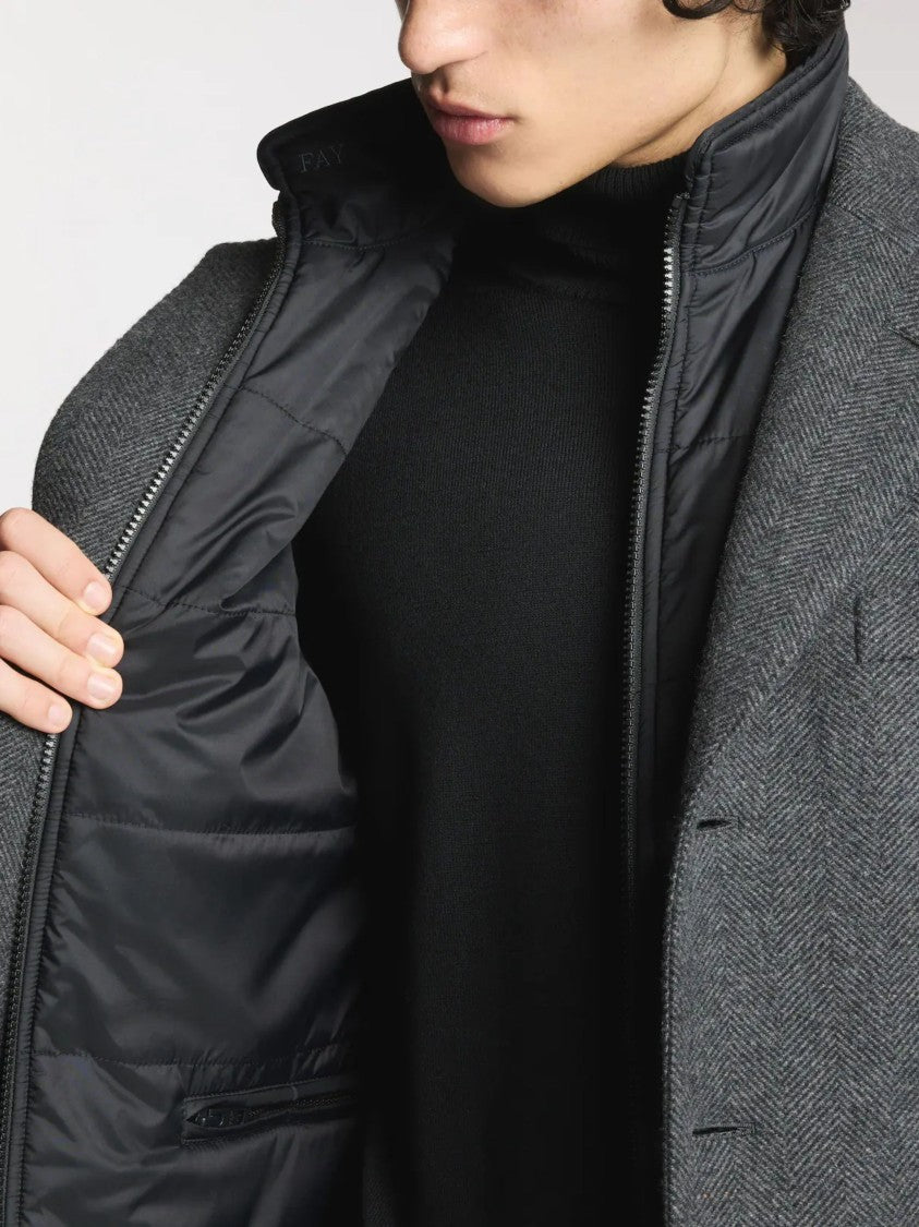 Fay Herringbone Notched-Lapel Double Coat