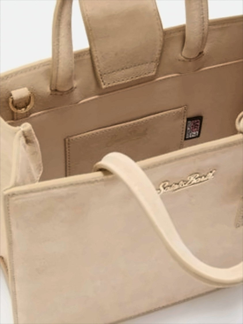 Mc2 Saint Barth Structured Suede Midi Handbag With Detachable Strap