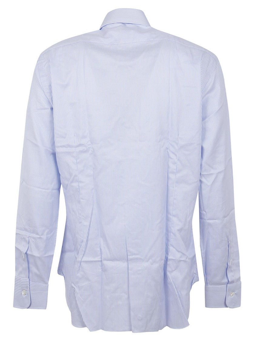 Buonamassa White Pinstripe Shirt With Structured Collar