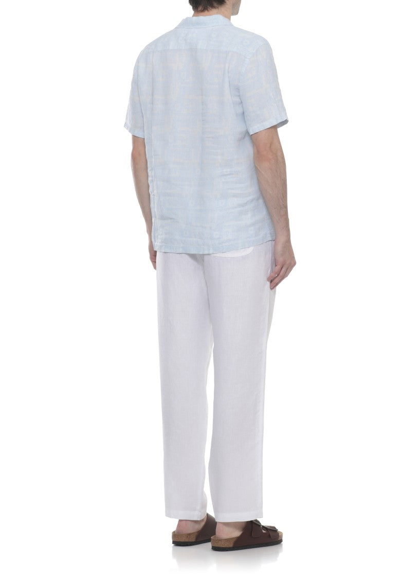 120% Lino Light Blue Geometric Linen Shirt